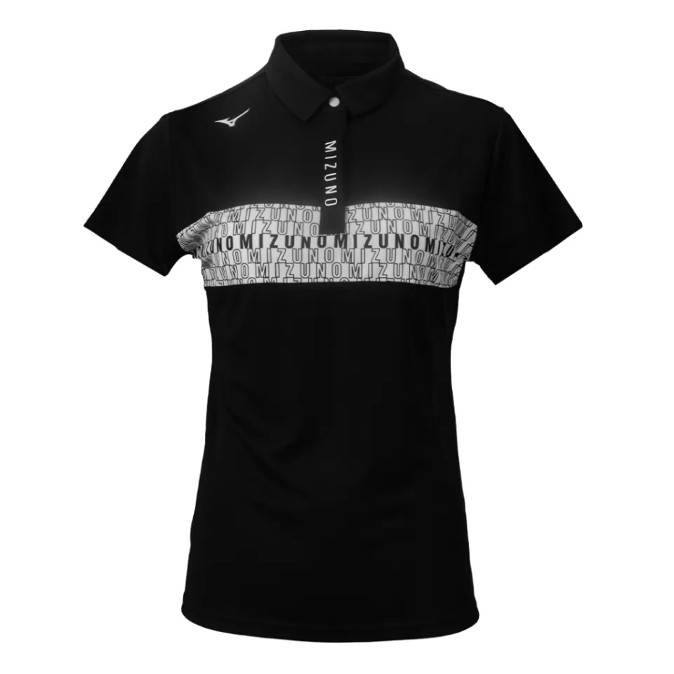 Mizuno Tops> CHEST PRINT POLO WOMEN Black