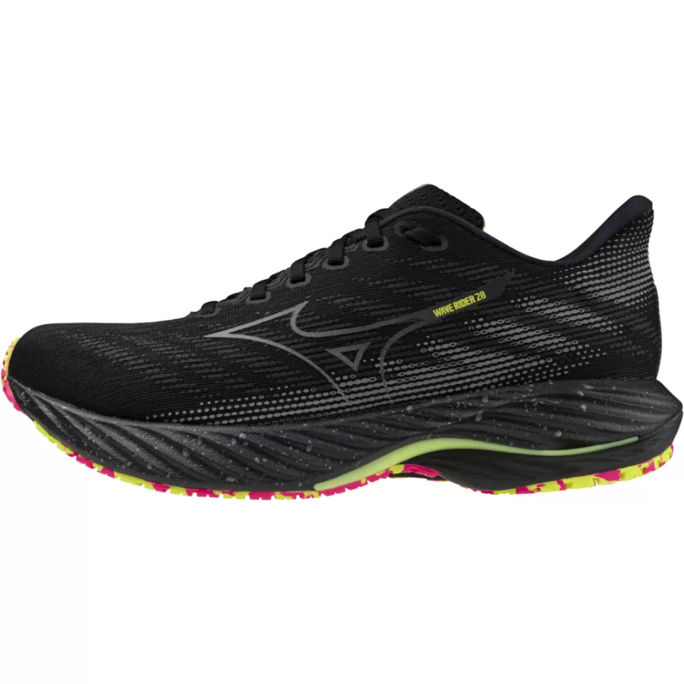 Mizuno Running | Running>WAVE RIDER 28 UNISEX Black/Silver/SunnyLime